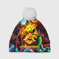 Шапка с помпоном Cyberpunk hyperbeast steel, цвет: 3D-белый