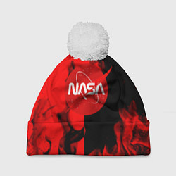 Шапка с помпоном NASA красный огонь, цвет: 3D-белый