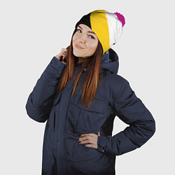 Шапка с помпоном За веру царя и святую триединую Русь хризма, цвет: 3D-малиновый — фото 2