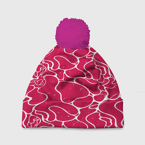 Шапка c помпоном Яркий абстрактный паттерн для спорта / 3D-Малиновый – фото 1