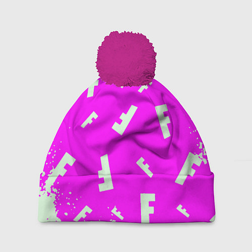 Шапка c помпоном Fortnite pattern pink / 3D-Малиновый – фото 1