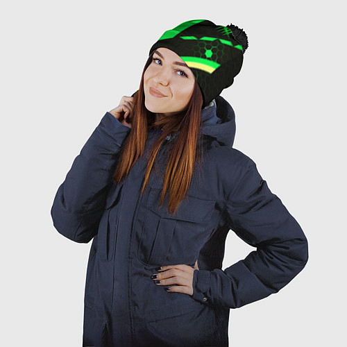 Шапка c помпоном Dead by daylight geometry pattern / 3D-Черный – фото 2