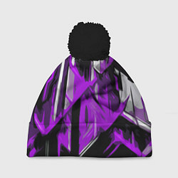 Шапка с помпоном White and purple abstraction on a black background, цвет: 3D-черный