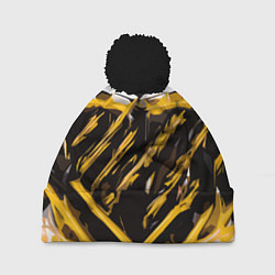 Шапка с помпоном Yellow and white abstraction on a black background, цвет: 3D-черный