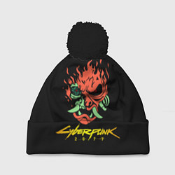 Шапка с помпоном Cyberpunk 2077 logo, цвет: 3D-черный