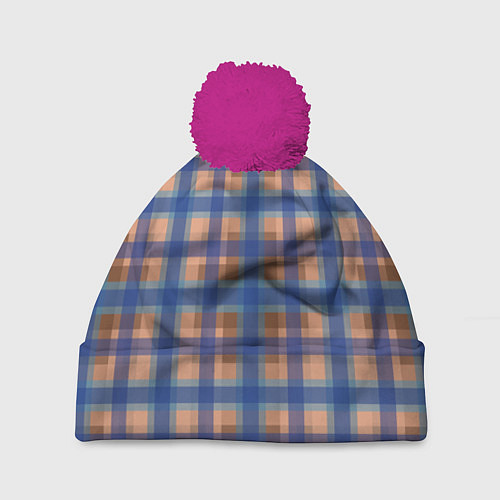 Шапка c помпоном Клетка в клетку / 3D-Малиновый – фото 1