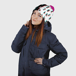 Шапка с помпоном Doom glitch pattern, цвет: 3D-малиновый — фото 2