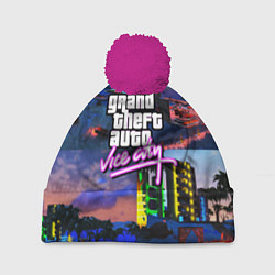 Шапка с помпоном GTA vice city коллаж, цвет: 3D-малиновый