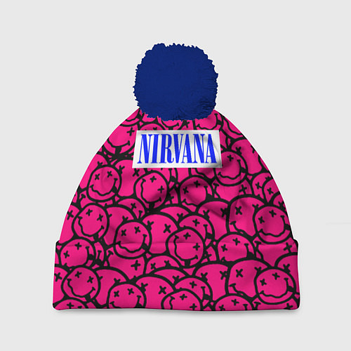 Шапка c помпоном Nirvana pink logo / 3D-Тёмно-синий – фото 1