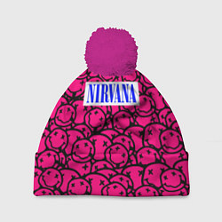 Шапка с помпоном Nirvana pink logo, цвет: 3D-малиновый