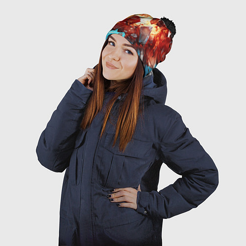 Шапка c помпоном Обломки абстрактных камней от взрыва / 3D-Черный – фото 2