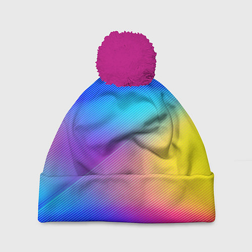 Шапка c помпоном Линии геометрии градиент / 3D-Малиновый – фото 1