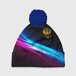 Шапка c помпоном Россия неоновые волны