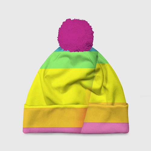 Шапка c помпоном Разноцветные полосы / 3D-Малиновый – фото 1