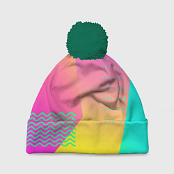 Шапка c помпоном Неоновая геометрия градиент