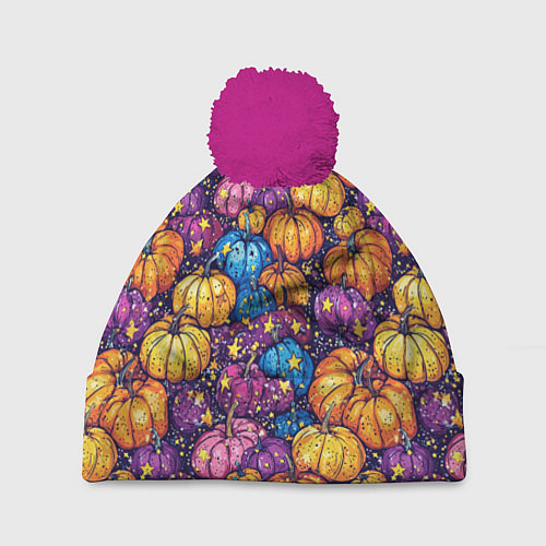 Шапка c помпоном Тыквенный урожай / 3D-Малиновый – фото 1