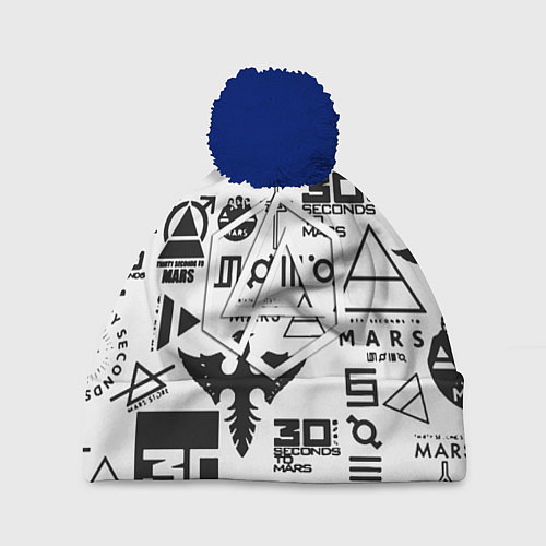 Шапка c помпоном Linkin park pattern 30 second to mars / 3D-Тёмно-синий – фото 1