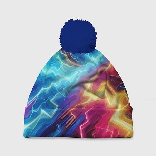 Шапка c помпоном Разряд неоновых молний - нейроарт / 3D-Тёмно-синий – фото 1