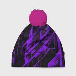 Шапка с помпоном Purple stripes on a black background, цвет: 3D-малиновый