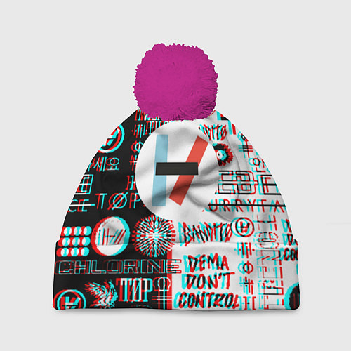 Шапка c помпоном Twenty one pilots glitch pattern / 3D-Малиновый – фото 1