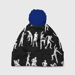 Шапка с помпоном Silhouettes of moving people, цвет: 3D-тёмно-синий