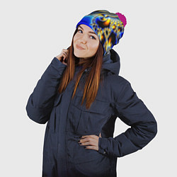Шапка с помпоном Фрактальный психоделики узор, цвет: 3D-малиновый — фото 2