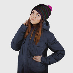 Шапка с помпоном Разноцветные точки на чёрном фоне, цвет: 3D-малиновый — фото 2