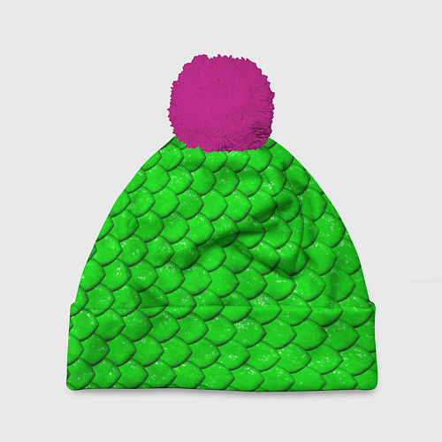 Шапка c помпоном Шкура зелёной змеи / 3D-Малиновый – фото 1