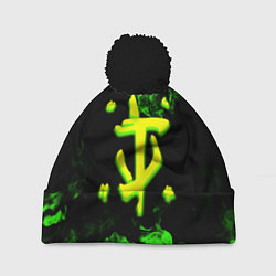 Шапка с помпоном Doom кислотное лого в огне, цвет: 3D-черный