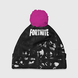 Шапка с помпоном Fortnite pattern black, цвет: 3D-малиновый