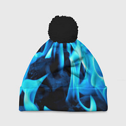 Шапка c помпоном Синий огонь текстура