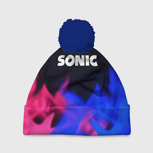 Шапка c помпоном Sonic neon flame / 3D-Тёмно-синий – фото 1
