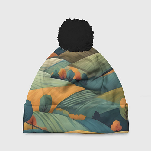 Шапка c помпоном Луга поля / 3D-Черный – фото 1