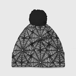 Шапка c помпоном Паутинообразный черный паттерн