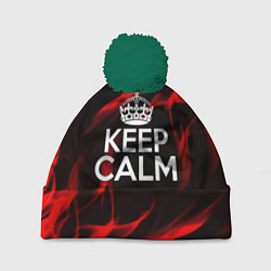 Шапка с помпоном Keep calm flame red, цвет: 3D-зеленый