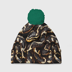 Шапка с помпоном Змея черно-белая, цвет: 3D-зеленый