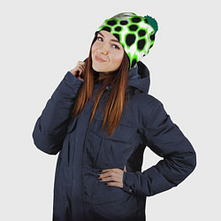 Шапка с помпоном Чёрно-зелёные шестиугольники на белом фоне, цвет: 3D-зеленый — фото 2
