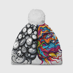 Шапка с помпоном Полушария мозга, цвет: 3D-белый