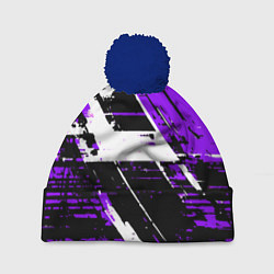 Шапка с помпоном Diagonal black and white stripes on a purple backg, цвет: 3D-тёмно-синий