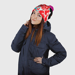 Шапка с помпоном Сине красная абстракция на чёрном фоне, цвет: 3D-малиновый — фото 2