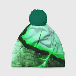 Шапка с помпоном Трещины на абстрактном зелёном фоне, цвет: 3D-зеленый