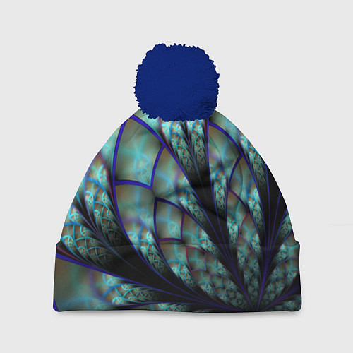 Шапка c помпоном Абстракция неон / 3D-Тёмно-синий – фото 1