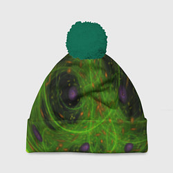 Шапка c помпоном Зелёный дым абстракция