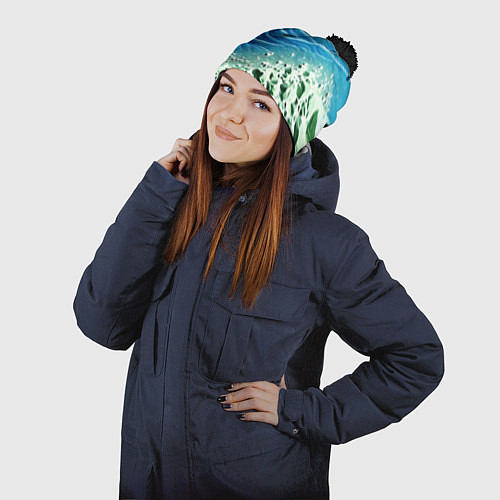 Шапка c помпоном Берег и синие волны / 3D-Черный – фото 2