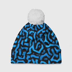 Шапка с помпоном Синее граффити, цвет: 3D-белый