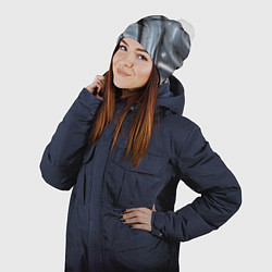 Шапка с помпоном Полированный металл серебряный, цвет: 3D-белый — фото 2