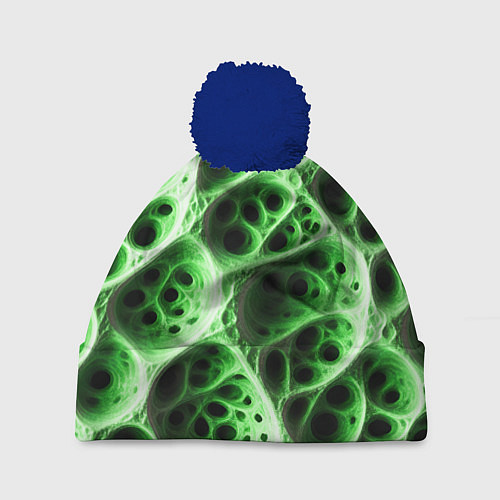 Шапка c помпоном Зелёная пористая структура / 3D-Тёмно-синий – фото 1