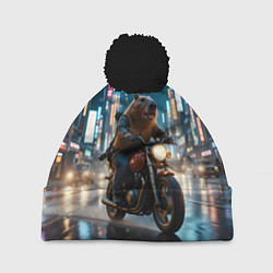 Шапка с помпоном Капибара байкер, цвет: 3D-черный