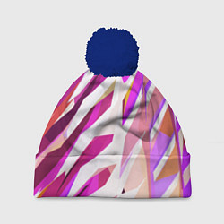 Шапка с помпоном Бело-розовая абстракция, цвет: 3D-тёмно-синий