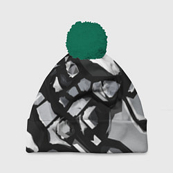 Шапка c помпоном Чёрно-серая абстракция